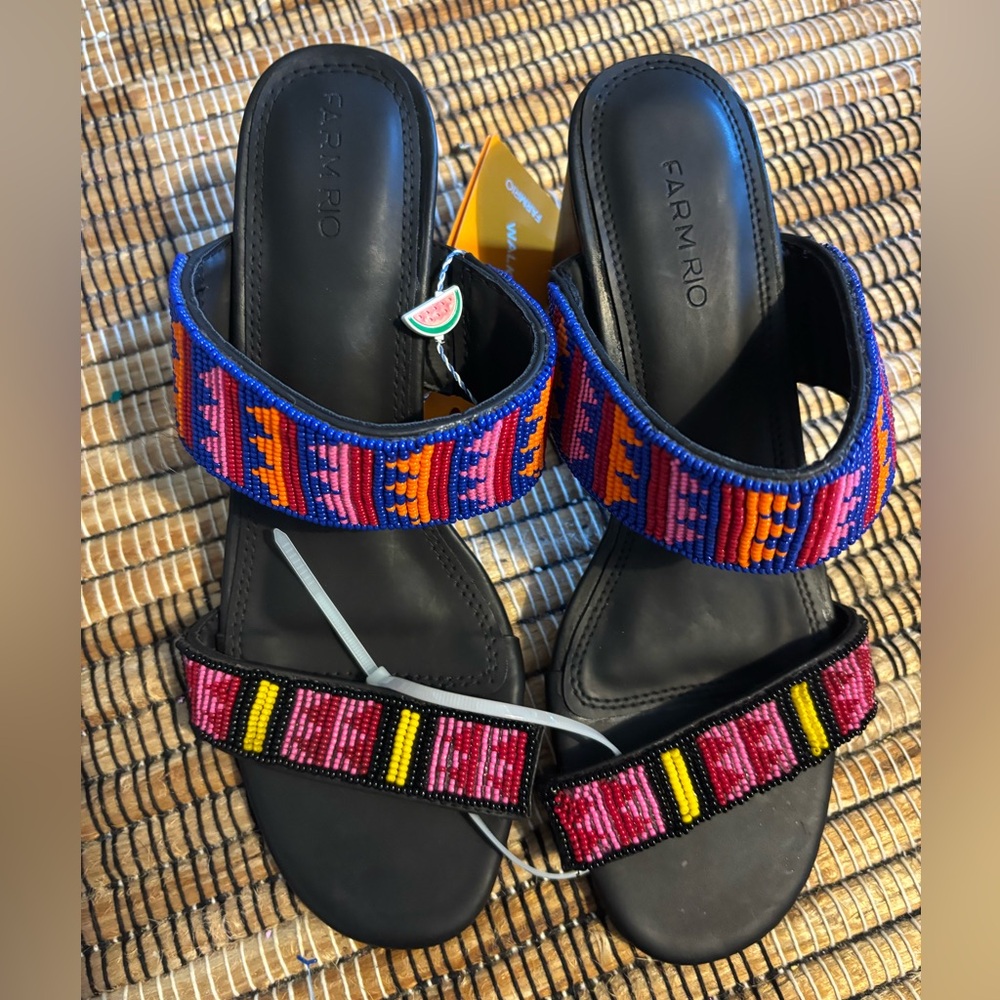 FARM Rio Black Sandals with Vibrant Straps size 8‎